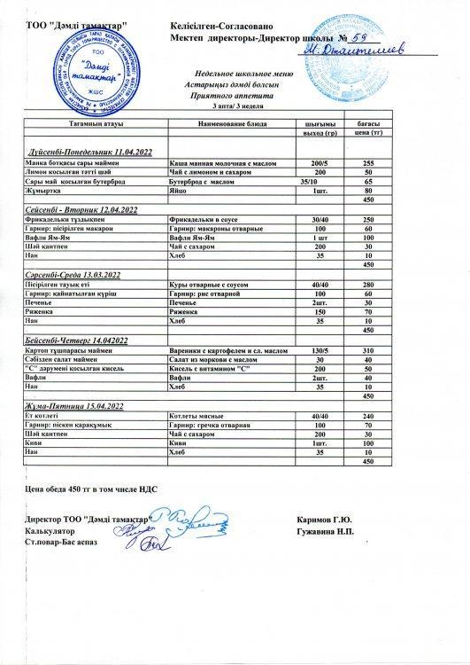 11-15.04.2022 жылғы апталық ас мәзірі