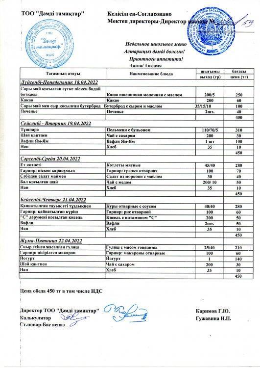 18.04-22.04.2022 апталық ас мәзірі