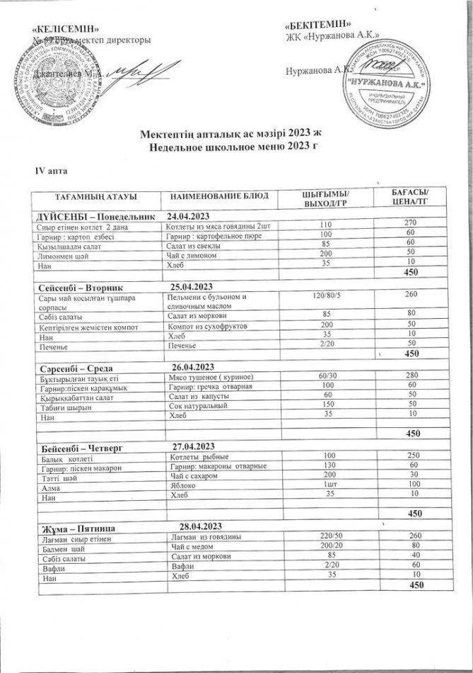 24.04-28.04-2023 апталық ас мәзірі
