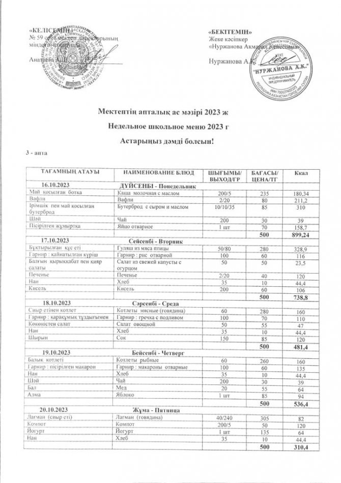 16-20.10.2023ж апталық ас мәзірі