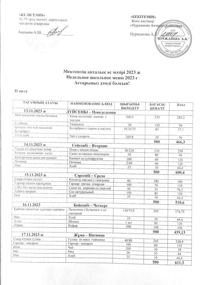 13.11-17.11.2023 апталық ас мәзірі