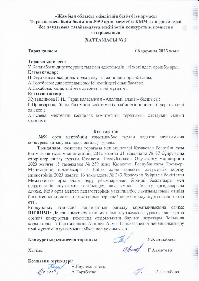 Конкурс нәтижесі туралы