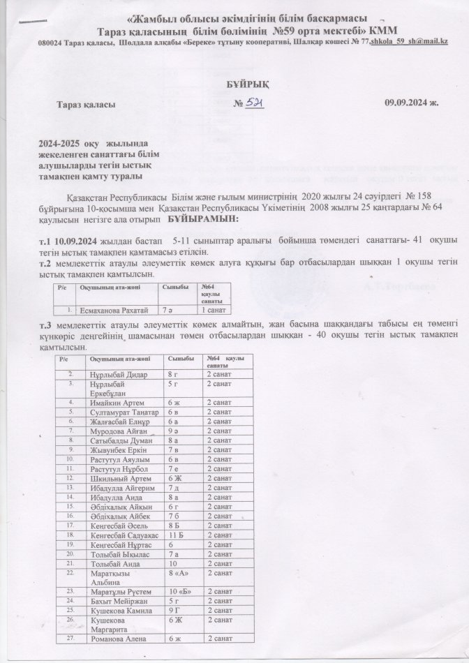 Тегін тамақпен оқушыларды қамту туралы