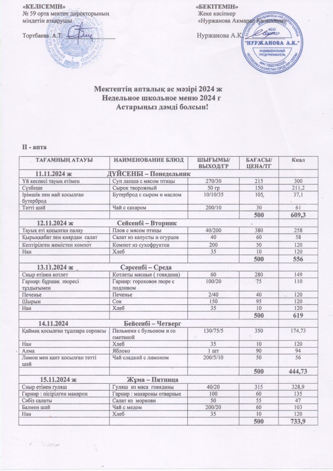 11.11.-15.11.2024 Апталық ас мәзірі
