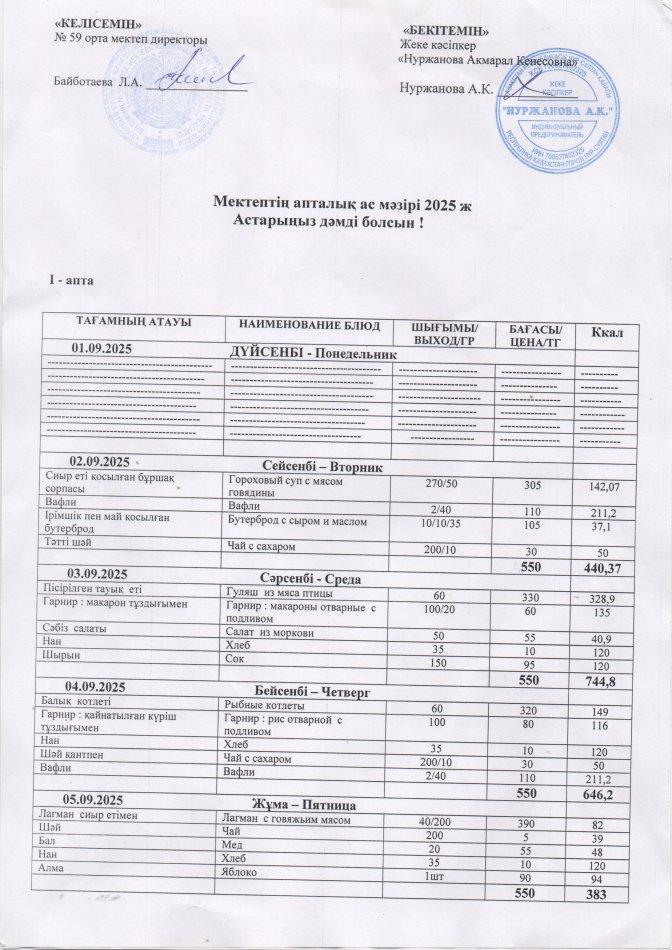 02.09.-05.09.2025 Апталық ас мәзірі